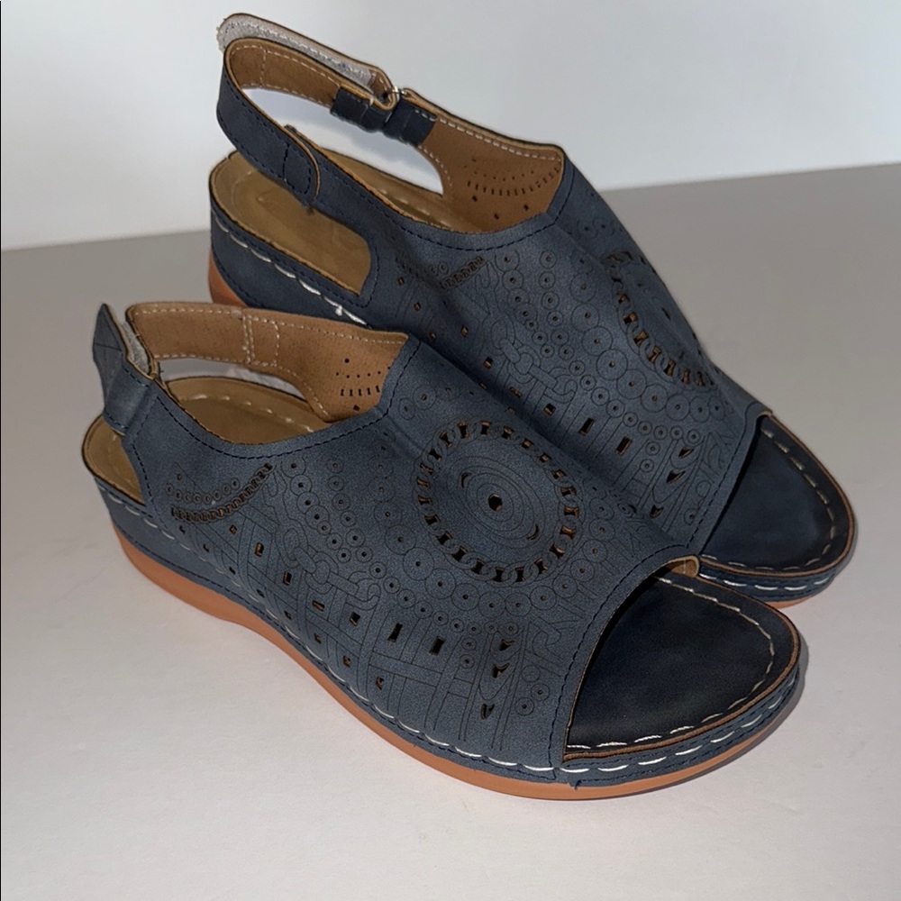 Slate Blue suede slingback wedge women’s size euro 38 (size 7.5-8)